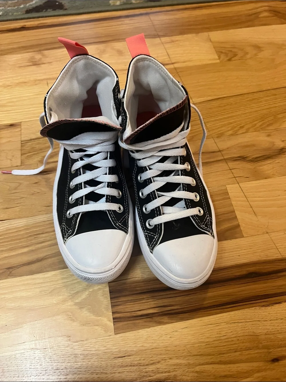 Converse High Top Platform Sneakers - Black with Pink Accents